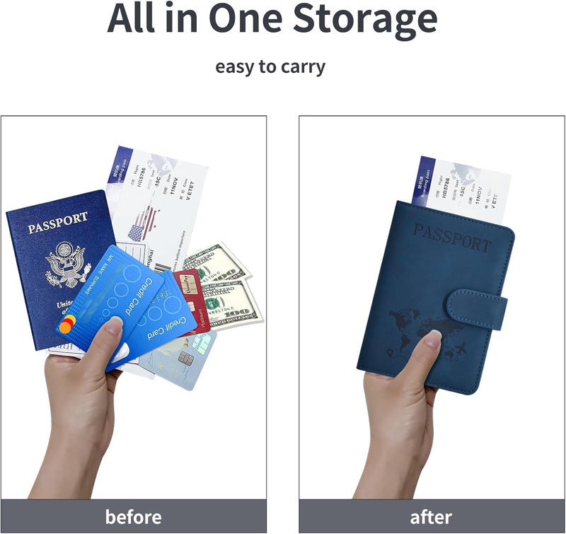 KAOBAN Passport Holder, Passport Cover with Credit Card Slot and Boarding Pass Slot Combo, Passport Wallet Case Book Travel Must Have, RFID Blocking Leather Travel Accessories, Dark Blue - Image 3